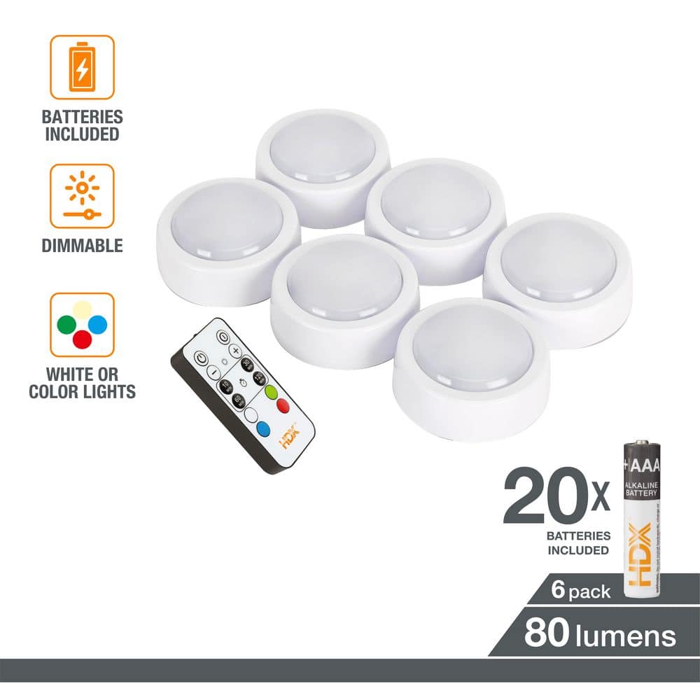 HDX 2.5 in. Battery Powered RGBW Integrated LED White Puck Light