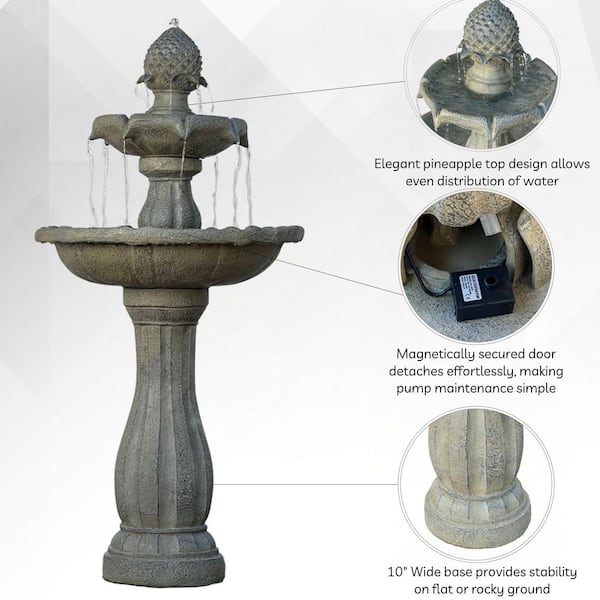 XBRAND 44 in. H Brown Fiberglass/Resin 2-Tier Solar Water Fountain