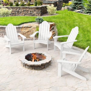 Phillida White Recycled HIPS Plastic Weather Resistant Reclining Outdoor Adirondack Chair Patio Fire Pit Chair(4pack)