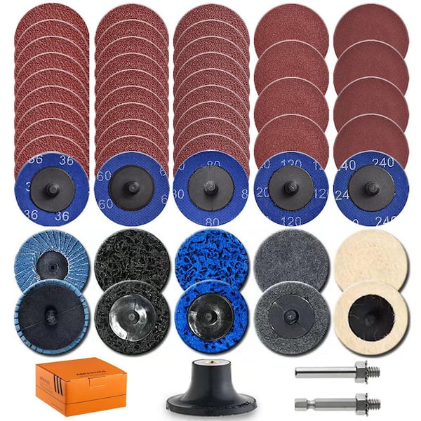 51 Pack 2 in. Die Grinder Sanding Discs Kit with 1/4 in. Shank Roll Lock Discs for Metal Grinding Rust Removal