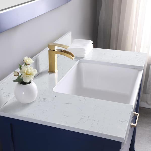 Altair - Georgia 42 Single Bathroom Vanity Set in Jewelry Blue and Composite Carrara White Stone Top with White Farmhouse Basin Without Mirror | 5370