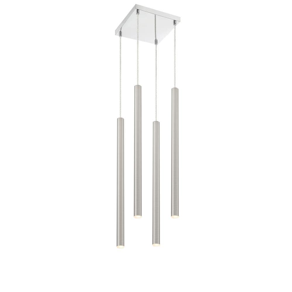 Forest 5 W 4 Light Chrome Integrated LED Shaded Chandelier with Brushed Nic