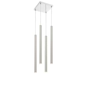 Forest 5 W 4 Light Chrome Integrated LED Shaded Chandelier with Brushed Nickel Steel Shade