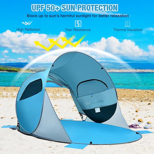 Costway 63 in. x 87 in. Blue Pop Up Beach Tent Anti-UV UPF 50 Plus 
