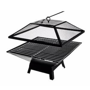 20 Inch Outside Portable Metal Wood Burning Fire Pit Square Fire Pits & Outdoor Fireplaces for Patio, Camping, Black