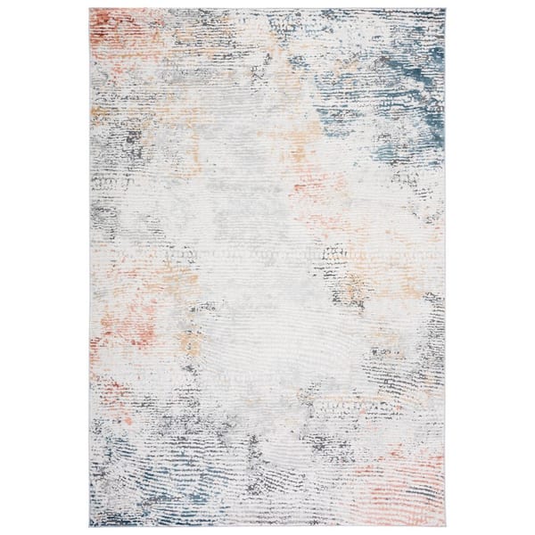 Vogue 8 ft. x 10 ft. Ivory/Blue Rust Distressed Abstract Striped Area Rug