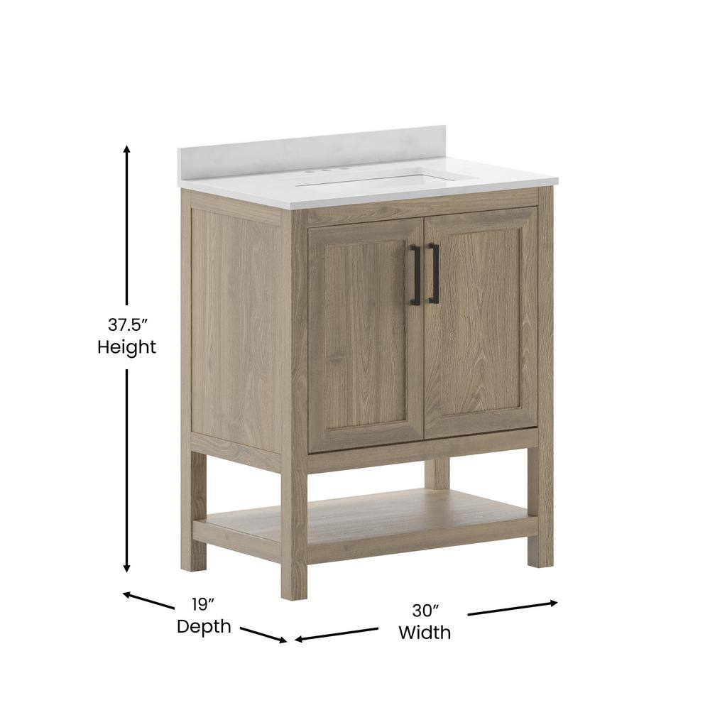 Taylor & Logan 30" Brown Wood Bathroom Vanity with Stoneware Surface