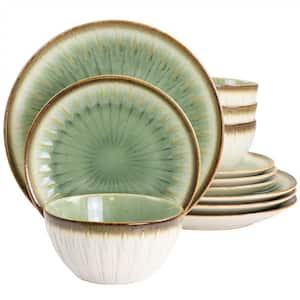 Mayfair Bay 12-Piece Stoneware Dinnerware Set in Green