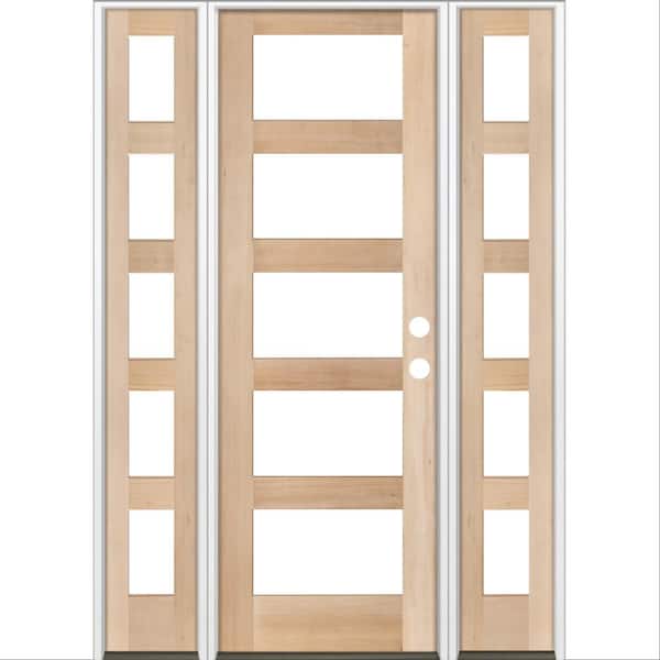 Krosswood Doors 60 in. x 96 in. Modern Hemlock Left-Hand/Inswing 5-Lite Clear Glass Unfinished Wood Prehung Front Door with Sidelites