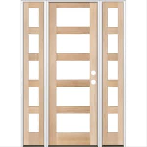 64 in. x 96 in. Modern Hemlock Left-Hand/Inswing 5-Lite Clear Glass Unfinished Wood Prehung Front Door with Sidelites
