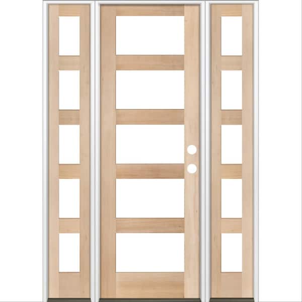 Krosswood Doors 64 in. x 96 in. Modern Hemlock Left-Hand/Inswing 5-Lite Clear Glass Unfinished Wood Prehung Front Door with Sidelites