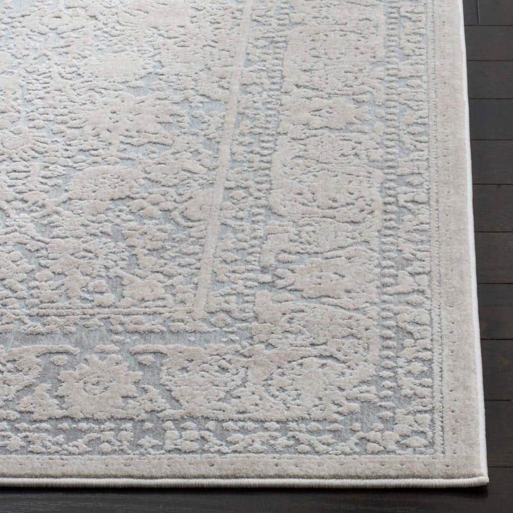 Elegant Floral Essence Light Grey & Cream Hand-Knotted Runner Rug