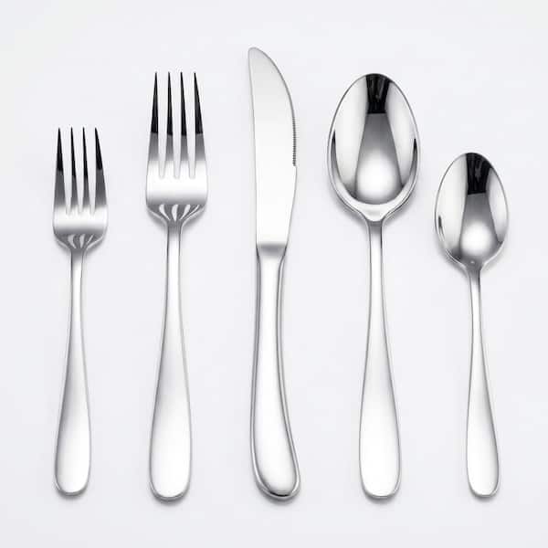 40-Piece Heavy Duty Stainless Steel Flatware Set for 8 Including Knife Fork and Spoon with Modern Raindrop Handle