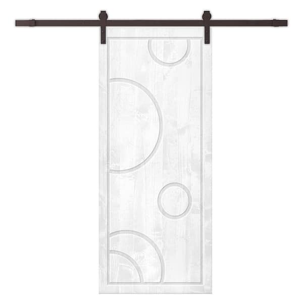 CALHOME 30 in. x 96 in. White Stained Pine Wood Modern Interior Sliding Barn Door with Hardware Kit
