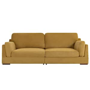 90 in. Square Arm Corduroy Fabric Rectangle Upholstered 2-Seater Sofa in Orange with Wood Frame