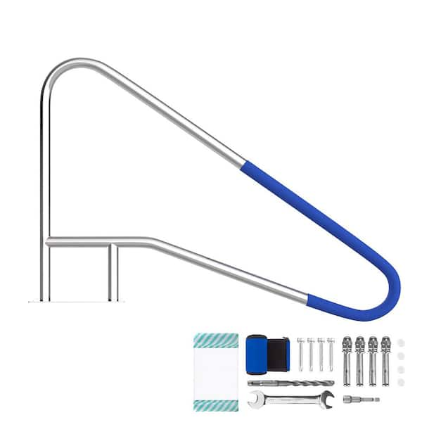 SEEUTEK 54 in. x 36 in. Pool Handrail 304 Stainless Steel Pool Handrails with Blue Nylon Grip Cover for Above Ground Pool