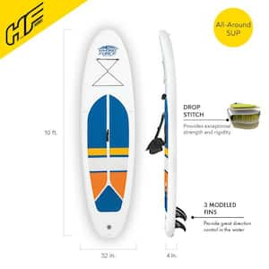 Hydro-Force White Cap 10 ft. Inflatable Stand Up Paddle Board SUP and Kayak, White