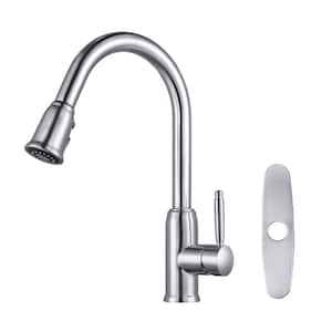 Single Handle Pull Out Sprayer Kitchen Faucet Included Deckplate in Brushed Nickel