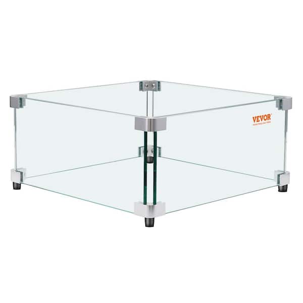 SKYSHALO 0.31 in. Thick Gas Fire Pit Wind Guard for Square Fire Table 21 x 21 x 7.5 in. Clear Tempered Wind Guard for Firepits