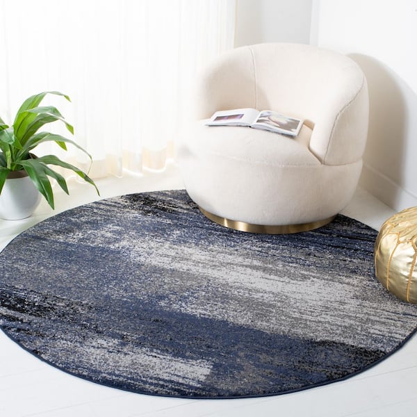 Adirondack Gray/Blue Solid Color 10 ft. x 10 ft. Distressed Round Area Rug