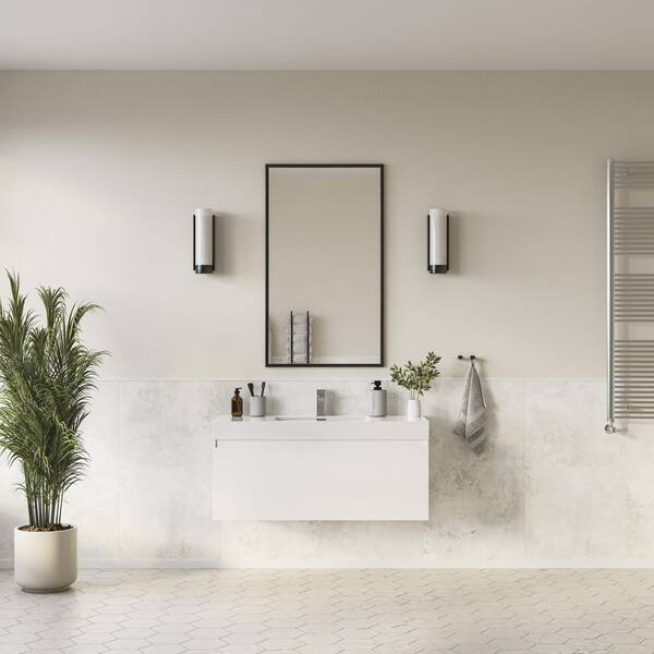 Mezzo 48 in. Modern Wall Hung Bath Vanity in White with Vanity Top in White with White Basin