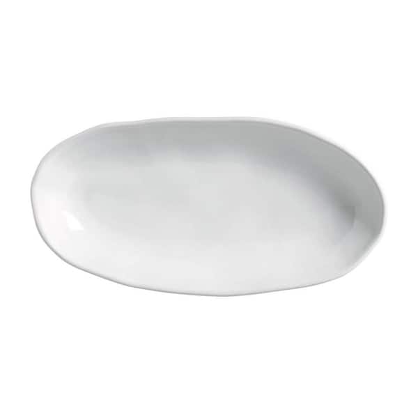 12.59 in. New White Stoneware Deep Oval Platter Large Organic (Set of 4)
