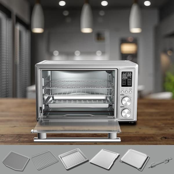 Galanz - 26 qt. 1800-Watt Stainless Steel 6-Slice with Air Fry Digital Toaster Oven