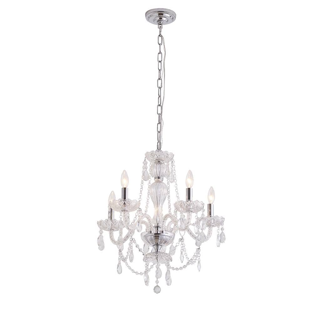 Chrome and Crystal 5-Light Candle Chandelier with Adjustable Chain