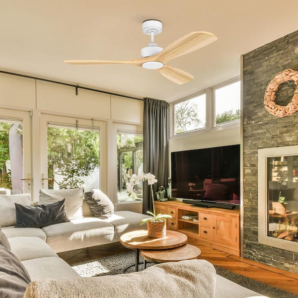 52 in.Modern Outdoor Indoor White Standard Downrod Mount Ceiling Fans with LED Lights Remote,Control Via WIFI Alexa App