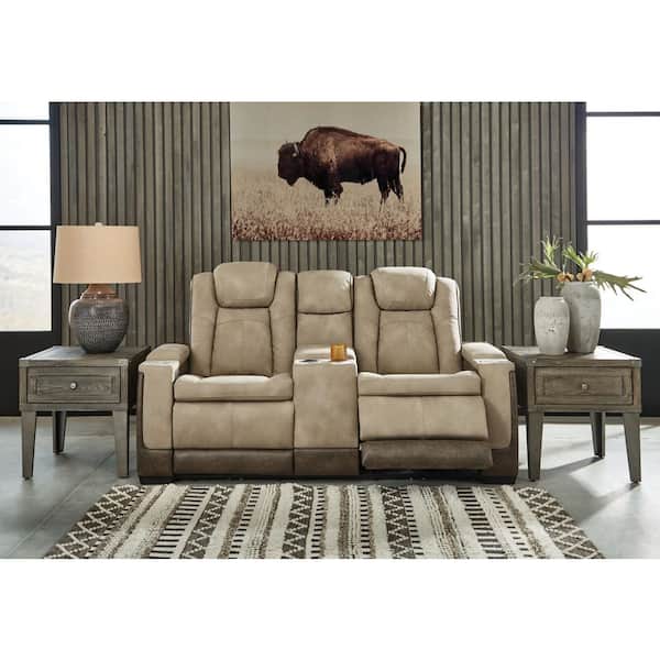Next-Gen DuraPella 75 in. Solid Faux Leather 2 Seat Power Reclining Loveseat with Console and USB Ports in Brown