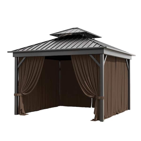 Kimunuk 10 ft. x 10 ft. Universal Outdoor Privacy Curtains, Gazebo Replacement with Zipper Chocolate (4-Side Curtain Only)