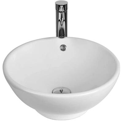 White Ceramic Round Vessel Sink with Basin Wash Basin