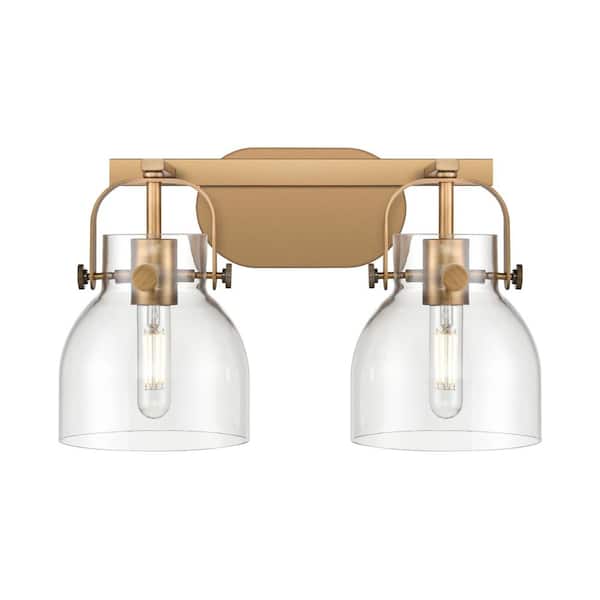 Innovations Pilaster II Bell 17 in. 2-Light Brushed Brass Vanity Light with Glass Shade