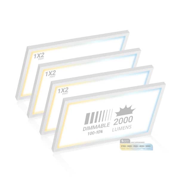 NuWatt 1 ft. x 2 ft. White Surface Mount Panel Integrated LED 22-Watt Dimmable 5CCT Selectable 2700K-5000K (4-Pack)