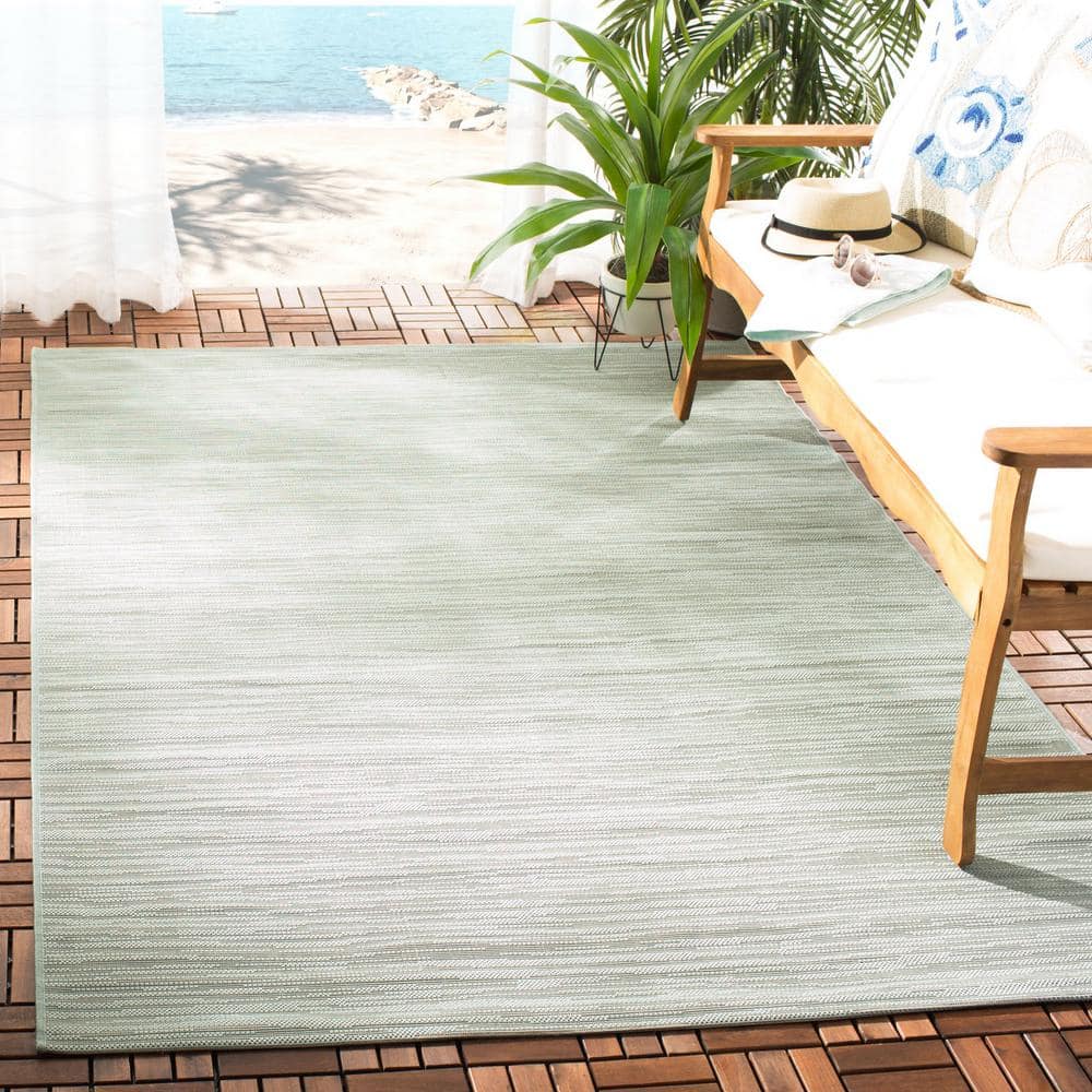 Aqua and Cream Rectangular Synthetic Outdoor Rug