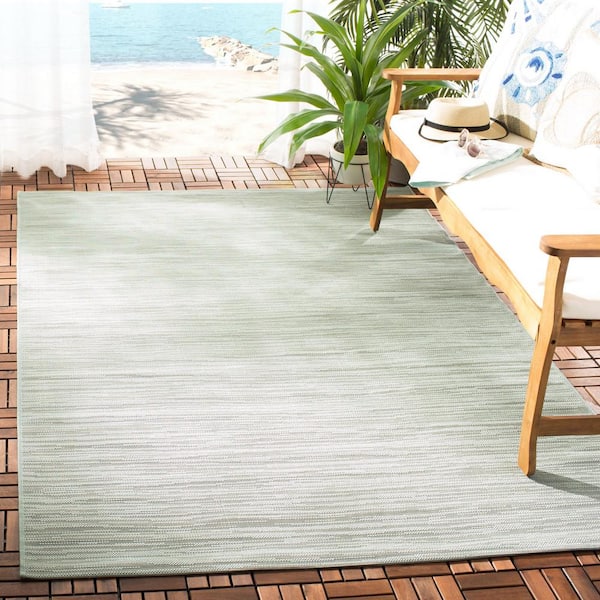 Courtyard Aqua/Cream 7 ft. x 7 ft. Square Solid Indoor/Outdoor Patio  Area Rug