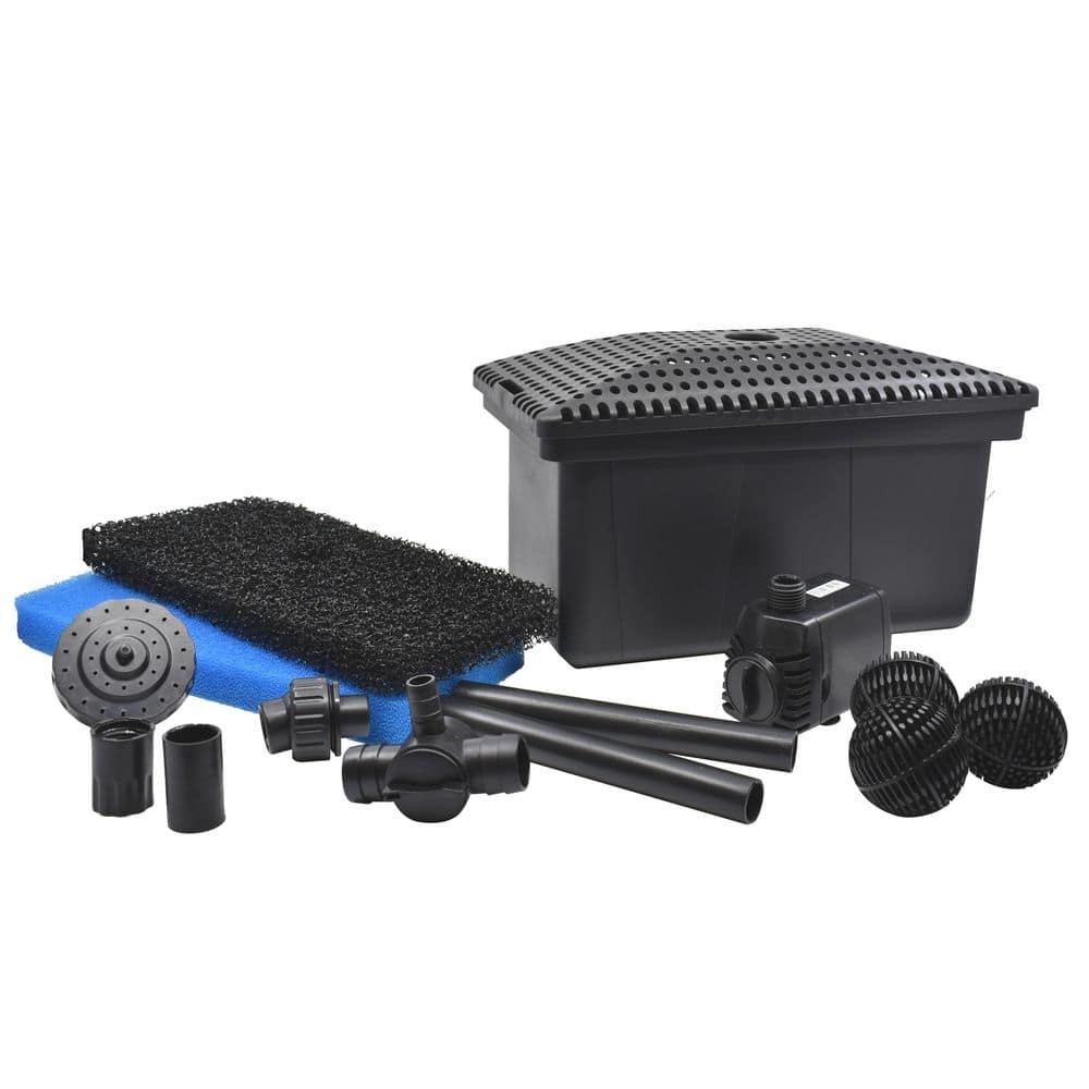 Black Medium Pond Filter Kit with Pump for 500 Gallons