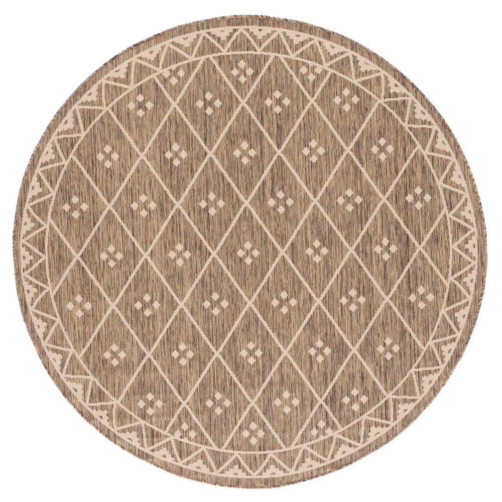 Courtyard Brown/Light Beige 7 ft. x 7 ft. Tribal Diamond Indoor/Outdoor Round Area Rug price history on PriceWatchPro