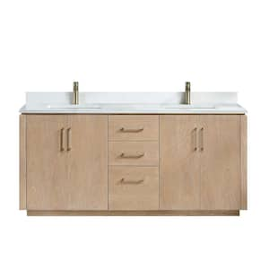 San 72 in.W x 22 in.D x 33.8 in.H Double Sink Bath Vanity in Washed Ash Grey with White Composite Stone Top