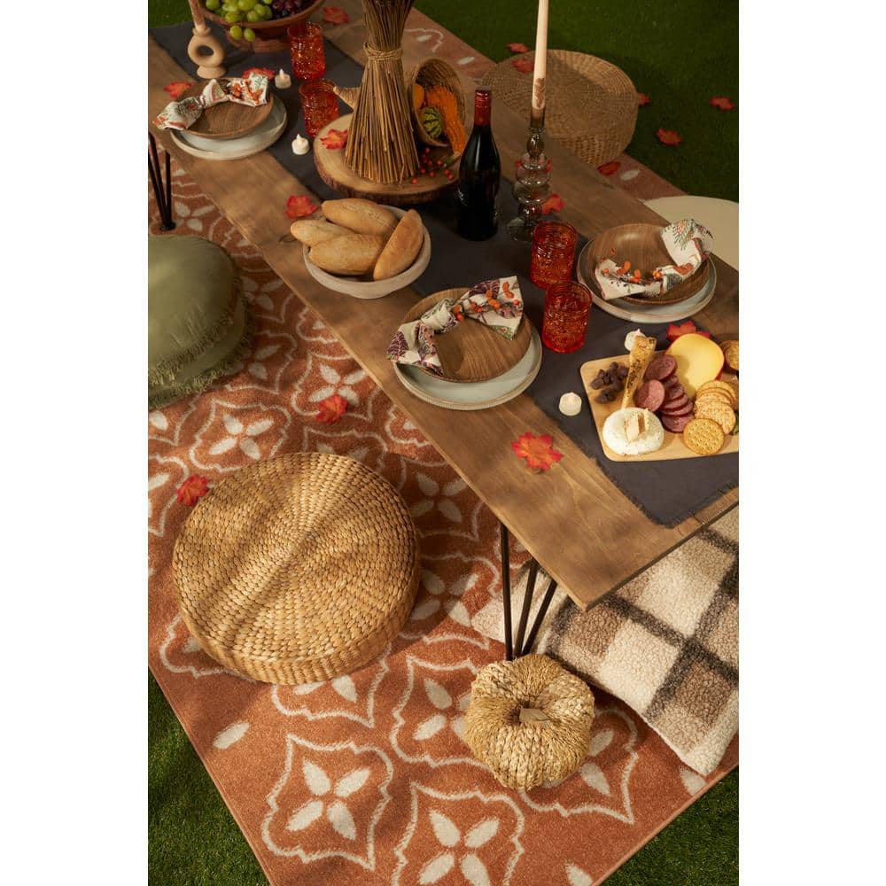 Copper and Ivory Moroccan Trellis 5' x 7' Outdoor Rug