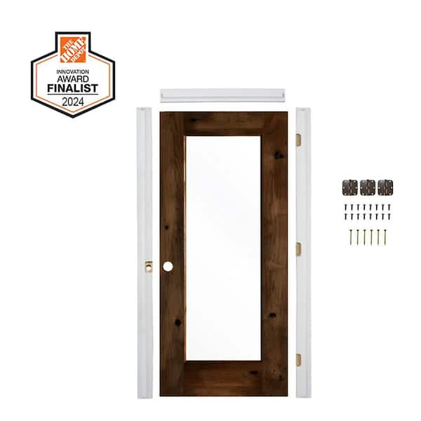DIY RTA Kit 24in.x80in. Right-Hand 1-Lite Clear Glass Provincial Stain Alder Wood Single Ready To Assemble Interior Door