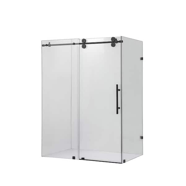 ROSWELL Villena 56 in. W x 78 in. H Rectangle Sliding Frameless Corner Shower Enclosure in Matte Black with Clear Glass