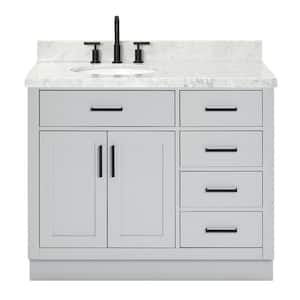 Hepburn 43 in. W x 22 in. D x 36 in. H Bath Vanity in Grey with Carrara Marble Vanity Top in White with White Basin