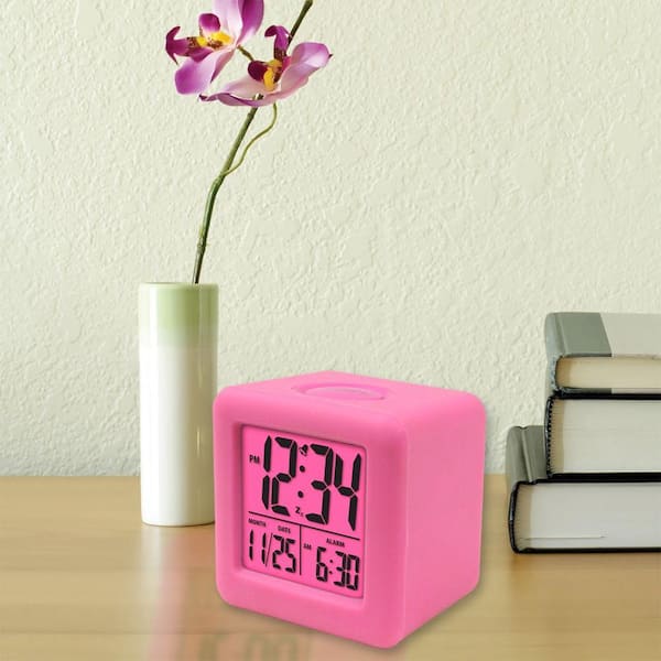 La Crosse Technology 3-1/4 in. x 3-1/4 in. Soft Pink Cube LCD Digital Alarm Clock