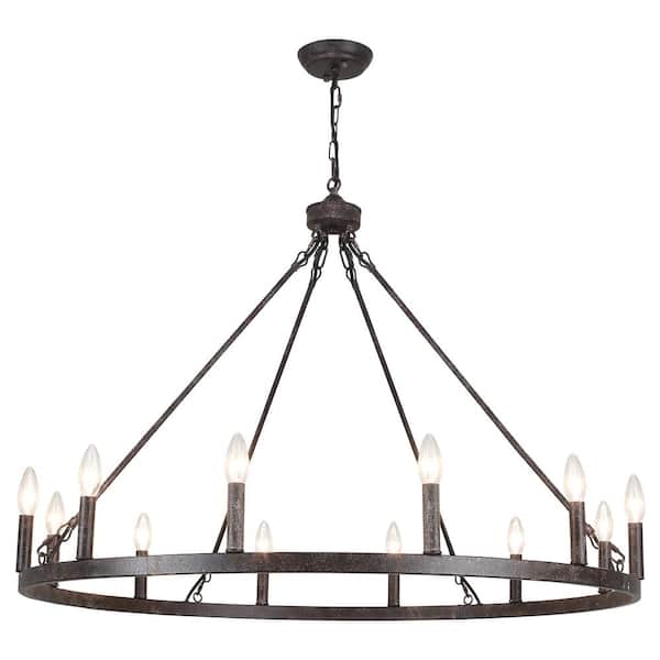 ZJVAIVE 12-Light Vintage Black Classic Wagon Wheel Chandelier for Living Room Dinning Room with No Bulbs Included