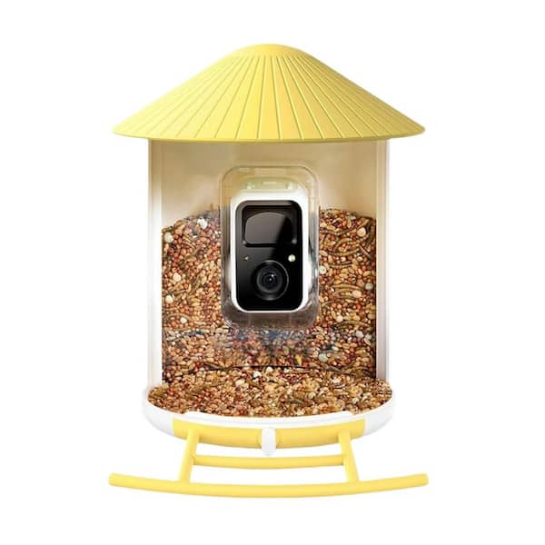 1.5L 1080P Smart Bird Feeder with Camera Auto Capture Motion Videos Wireless Outdoor Camera Yellow Night Vision