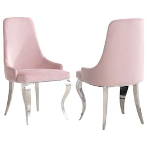 Antoine Pink Matte Velvet Upholstered Demi Arm Dining Side Chairs Set of 2