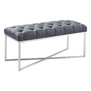 Gray Tufted Fabric Padded Bench with Metal Base (18 in. L x 43 in. W x 17 in. H)
