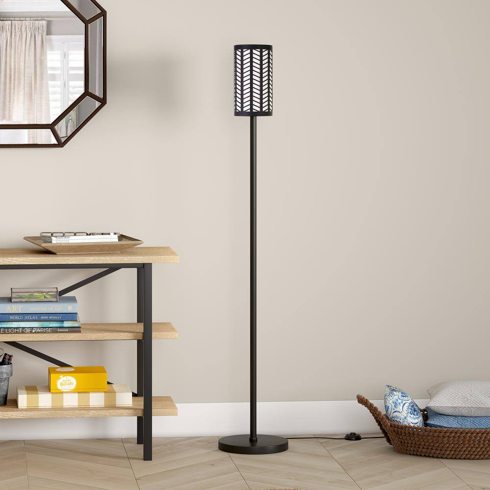 Delia Modern 63.5" Blackened Bronze Floor Lamp with Chevron Shade