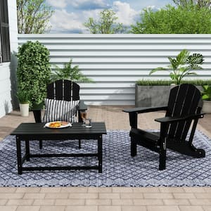 Star Weathered Wood 3-Pieces Outdoor Poly Adirondack Chair Set with Coffee Table